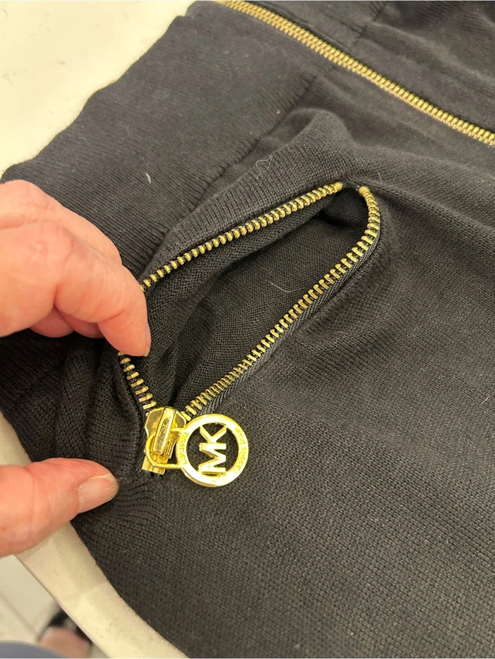 Michael Kors Black Zip-Front Bomber Jacket with Gold Hardware